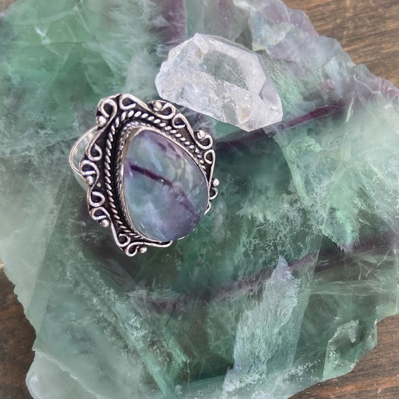 HUGE FLUORITE STERLING SILVER RING - Picture 10 of 12
